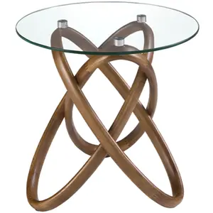 Angel Cerda Table d'angle ronde en verre trempé et noyer