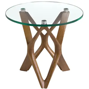 Angel Cerdá Table d'angle ronde en verre trempé et noyer 2127C, Ø50 x 41