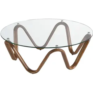 Comparateur de prix : Angel Cerda Table basse ronde en verre trempé et noyer