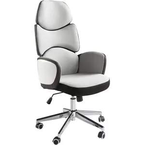 Comparateur de prix : Siège de bureau pivotant tissu gris clair et pvc blanc brillant