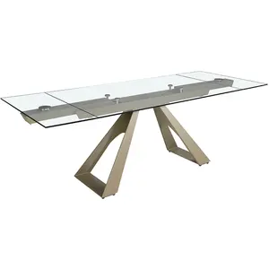 Table à manger à rallonge rectangulaire verre trempé pas cher