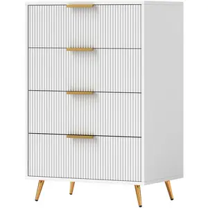 HOMCOM Commode de Chambre Moderne avec 4 Tiroirs Façades Ondulées Anti-renversement 60x40x90 cm Blanc pas cher