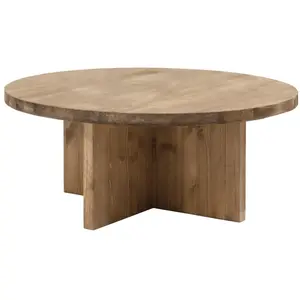Decowood Table basse ronde en bois de sapin vieilli Ø60x33,2cm pas cher