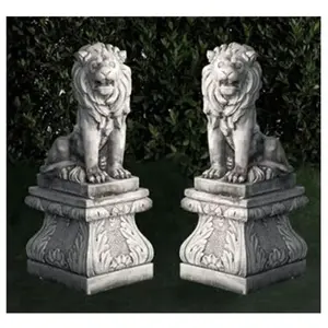 Statue classique en pierre reconstituée Paire de lions 50x28x66cm. Pea... pas cher