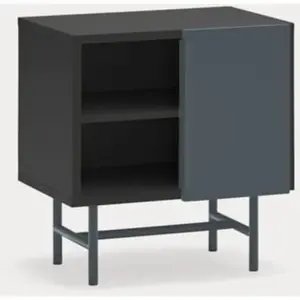 TEULAT Table de chevet avec 1 porte coulissante en bois et métal - Gris et no pas cher