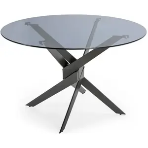 Drawer Table à manger 4 personnes en verre trempé et métal - Noir