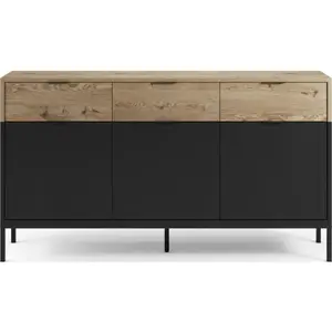 Comparateur de prix : Buffet 3 portes 3 tiroirs 150x40x82 cm décor chêne et noir - nangy