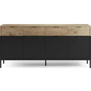 Comparateur de prix : Buffet 4 portes 4 tiroirs 180x40x82 cm décor chêne et noir - nangy