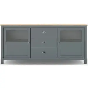 CONCEPT1 Buffet 2 portes 3 tiroirs 180x40x80 cm vert grisé et chêne - ZRATA