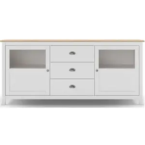 Buffet 2 portes 3 tiroirs 180x40x80 cm blanc et chêne - zrata pas cher