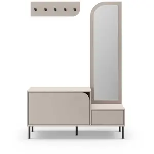 Drawer Meuble d'entrée 2 portes avec miroir et portant h172cm - beige