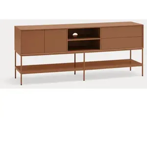 TEULAT Meuble TV 2 portes en bois et métal L175cm - Marron argile