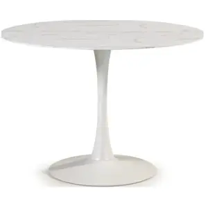 Comparateur de prix : CALICOSY Table ronde avec plateau en verre L110 cm - 110 cm X 110 cm X 75 cm - ADA - Marbre blanc