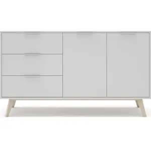 Comparateur de prix : CALICOSY Buffet 2 portes, 3 tiroirs blanc et pin massif - L140 cm - 140 cm X 40 cm X 81 cm - CAMPUS