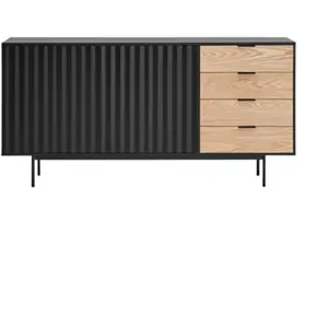 Drawer TEULAT Buffet bas moderne 2 portes 4 tiroirs en bois et métal noir pas cher