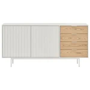 TEULAT Buffet bas moderne 2 portes 4 tiroirs en bois et métal blanc