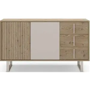 Buffet 2 portes 3 tiroirs 140x40x80 cm effet chêne et crème - junga