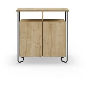 Comparateur de prix : CALICOSY Petit buffet 2 portes décor chêne et pieds en métal - L80 cm - 80 cm X 40 cm X 80 cm - DILLY
