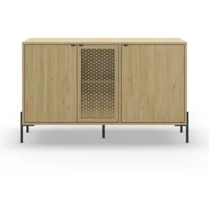 CALICOSY Buffet 3 portes décor chêne et pieds en méta - L120 cm - 120 cm X 40 cm X 80 cm - INCA