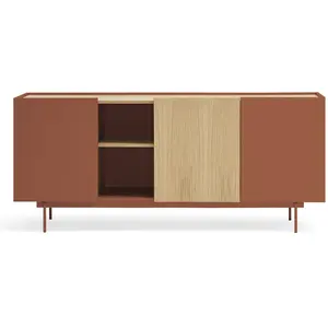 TEULAT Buffet 3 portes, 3 tiroirs en bois L180 cm - Rouge brique pas cher