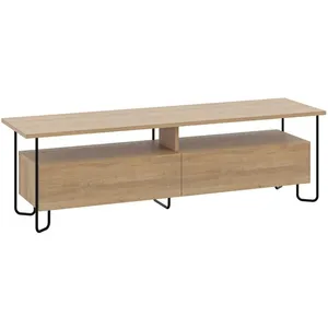 CALICOSY Meuble TV 2 portes décor chêne et pieds en métal - L150 cm - 150 cm X 42 cm X 45 cm - DILLY
