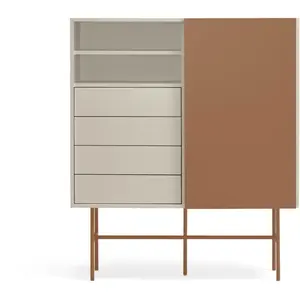 TEULAT Buffet haut avec porte coulissante en bois H140 cm - Marron argile pas cher