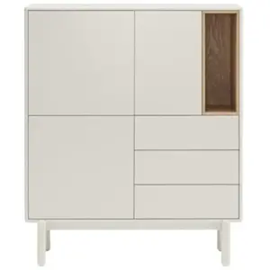 TEULAT Buffet haut 3 portes 3 tiroirs avec niche en bois beige pas cher
