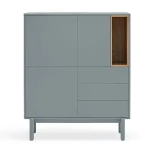 TEULAT Buffet haut 3 portes 3 tiroirs avec niche en bois gris pas cher