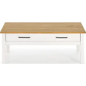 Table basse 2 tiroirs 100x55x40 cm blanc et naturel - bluza pas cher