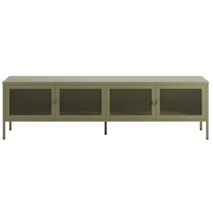 Meuble TV en métal vert kaki 4 portes, 160 cm pas cher