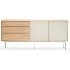 Drawer TEULAT Buffet bas contemporain en bois 3 tiroirs 2 portes beige pas cher
