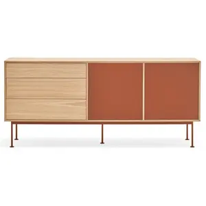 TEULAT Buffet bas contemporain en bois 3 tiroirs 2 portes orange