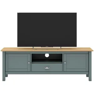 BUT Meuble TV MISTI vert grisé imitation chêne pas cher