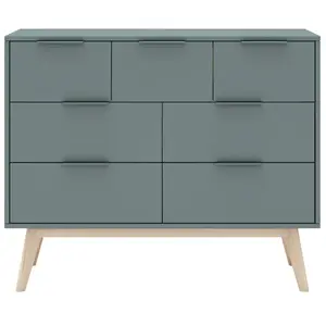 BUT Commode 7 tiroirs PISCO vert grisé.