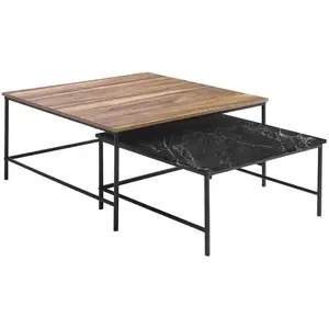 Table basse carrée FIORENZA coloris noyer/ marbre noir pas cher