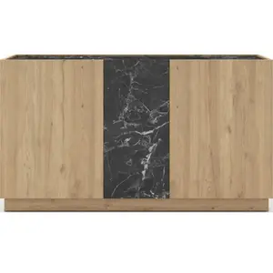 Buffet 3 portes 140x40x78,5 cm effet marbre noir et chêne - likou pas cher