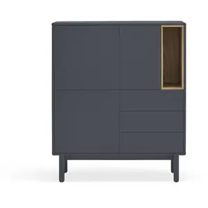 TEULAT Buffet haut 3 portes 3 tiroirs en bois L100cm - Gris anthracite pas cher