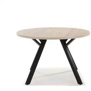 Table ronde fixe 120 cm GLORY coloris chêne clair/noir pas cher