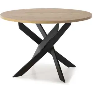 Comparateur de prix : CALICOSY Table ronde avec pieds en métal L120 cm - Effet Bois et noir