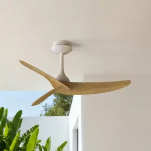 Mantra Iluminación Ventilateur de plafond Ipanema, blanc/bois, courant continu, silencieux, pas cher