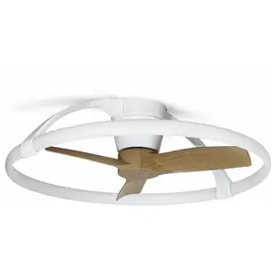 Luminaire Center Mantra Iluminación Ventilateur LED Nepal Mini, appli, blanc/hêtre