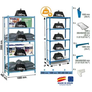 Comparateur de prix : Étagère métallique 'Kit SimonClick 5/400 Plus' Bleu-Blanc 2000x1000x40...