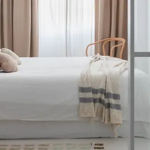 Lorena Canals Plaid en coton beige et gris 125x150 pas cher