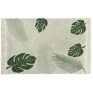 Tapis vert à courtes mèches lavable en machine tropical lorena canals