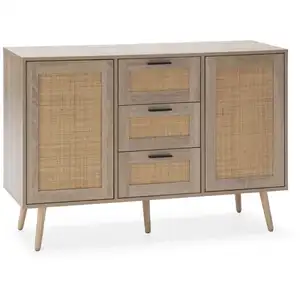 VS VENTA-STOCK Buffet Dalia 3 tiroirs et 2 portes couleur chêne, 120 cm longueur