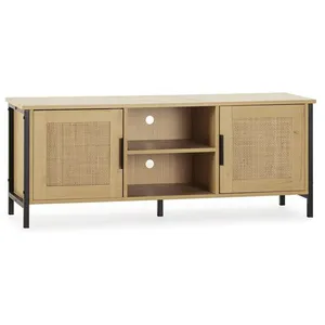 Vs Venta-Stock Meuble tv Cruz 2 portes couleur chêne avec rotin naturel, 120 cm pas cher