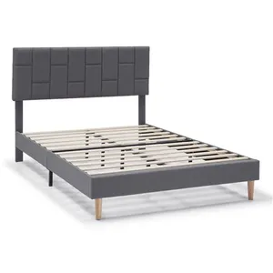 VS VENTA-STOCK Cadre de lit plateforme Sorni capitonné 30 cm, 90x190 cm, Gris foncé pas cher