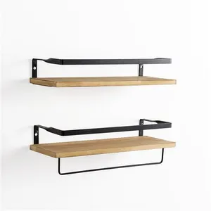 VS VENTA-STOCK Set de 2 étagères murales Xavi avec porte-serviettes, bois de pin pas cher
