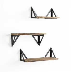 VS VENTA-STOCK Set de 3 étagères murales Ceci métal noir et bois de paulownia pas cher