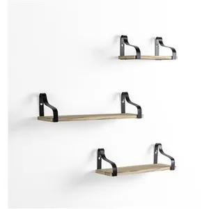 VS VENTA-STOCK Set de 3 étagères murales Bemol en métal noir et bois de paulownia pas cher